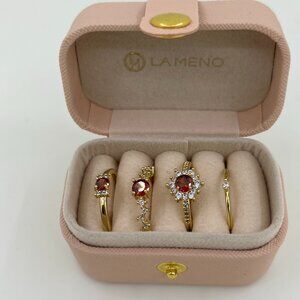 LAMENO Gold Plated Ring Set Size 7 Red Garnet CZ Stackable 4pc  gift Box